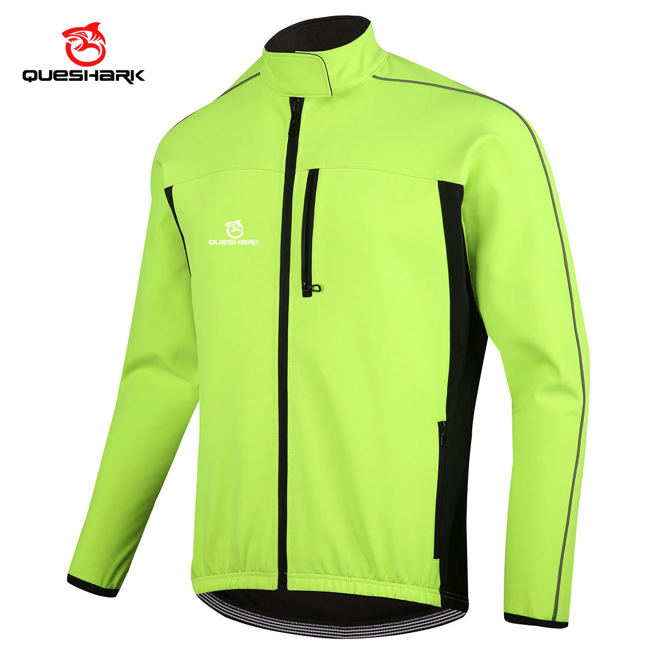 QUESHARK Men Fleece Thermal Winter Long Sleeve Cycling Jacket Windproof Waterproof MTB Road Bike Windbreaker Bicycle Jersey Coat