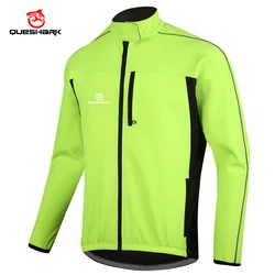 QUESHARK Men Fleece Thermal Winter Long Sleeve Cycling Jacket Windproof Waterproof MTB Road Bike Windbreaker Bicycle Jersey Coat