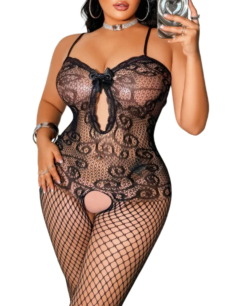 

Эротические чулки с бантом без вырезов, цельное сексуальное женское белье, женское полое платье Тедди, кукольное платье, порно костюмы, ажурное боди
