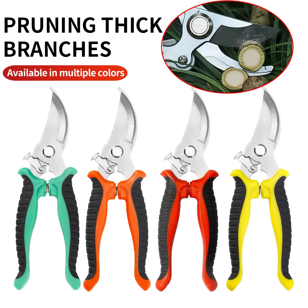 

Stainless steel gardening pruning scissors with ergonomic green handle - a manual pruning tool for fruit trees, flowers