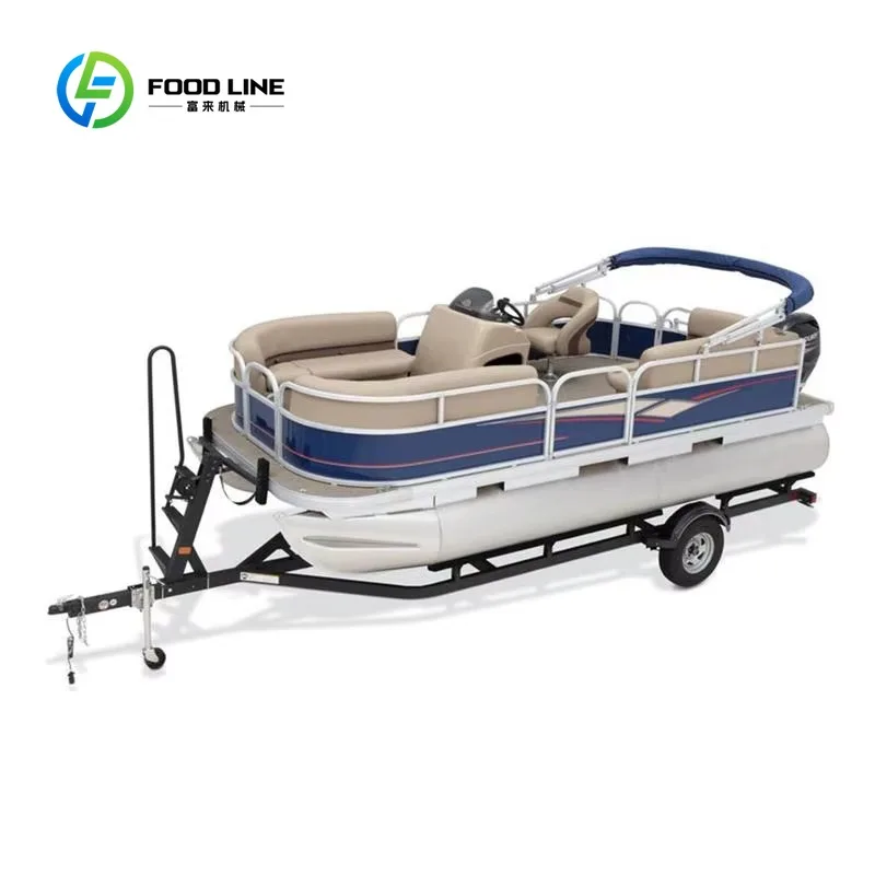 Yacht ponton en aluminium et verre, bateau de luxe multifonctionnel avec moteur hors-bord pour la pêche, le tourisme et la restauration