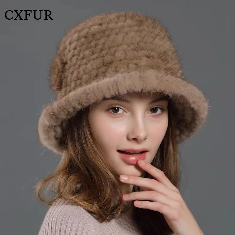 

CX-C-71A New Colors Luxury Lady Outfits Boutique Knit Hats Real Mink Fur Women Hat