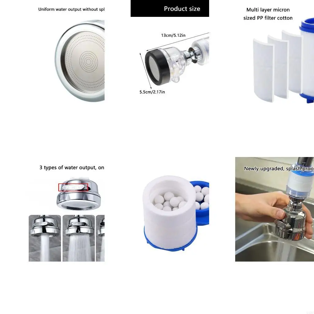 Faucet Water Filter 3 Stage Filtrations 360 Rotate Sprays Head Adapter for House L5BE