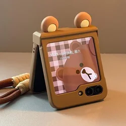 Cute Ears Hand Strap Hinge Case For Samsung Galaxy Z Flip 3 4 5 6 7 For Motorola Razr 40 50 60 Ultra Xiaomi Mix Flip 2 Cover