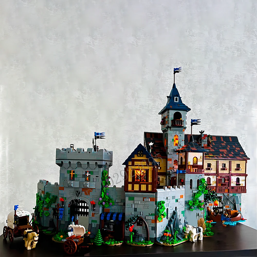 

6553 PCS NEW MOC Building blocks Modular Black Falcon`s Castle Medieval Street View ideas DIY Model child Toy Birthday Gift