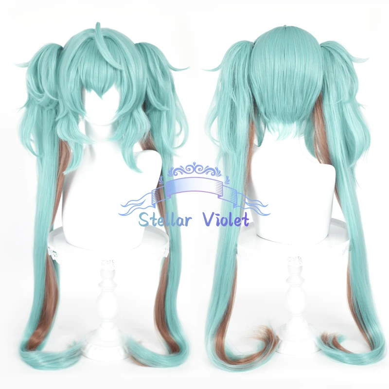 vocaloid-ミクウィッグ-ラスカルコスプレウィッグ-コスプレ衣装-100-センチメートルロングヘアグリーンブラウン混合ダブルポニーテール合成かつらパーティー