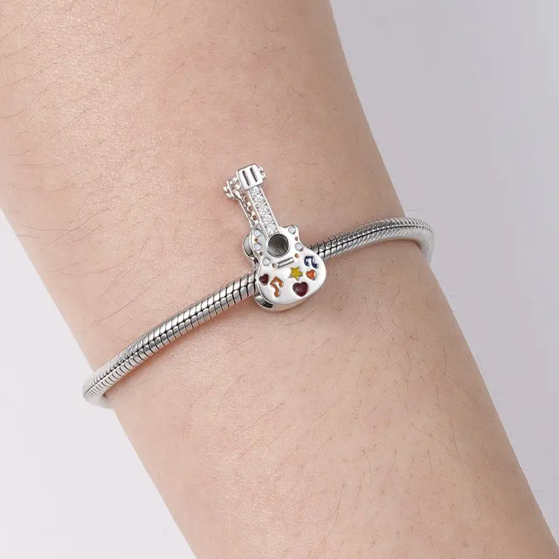 جديد 925 فضة الغيتار الموسيقية ملاحظة سحر of ley 925 سلسلة مطرز صالح الأصلي قلادة سوار DIY بها بنفسك السيدات مجوهرات