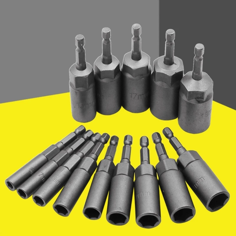 

14Pcs 6-19mm Impact Socket Magnetic Nuts Screwdriver 1/4" Hex Key Drill Bit Adapter Drive Socket for Screwdriver KXRE