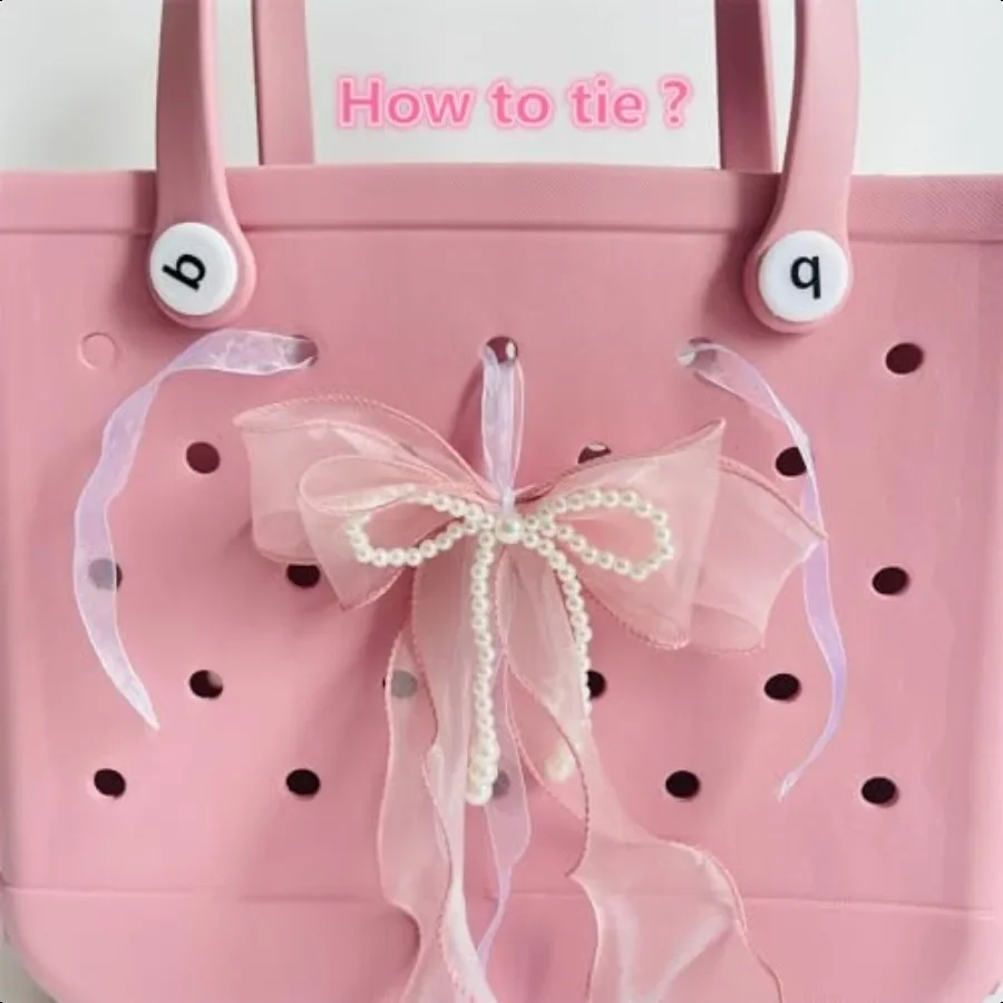 Подвески с розовой пряжей и жемчугом и бантом для сумки Bogg, аксессуары, резиновая пляжная сумка, подвески в стиле бохо, 25