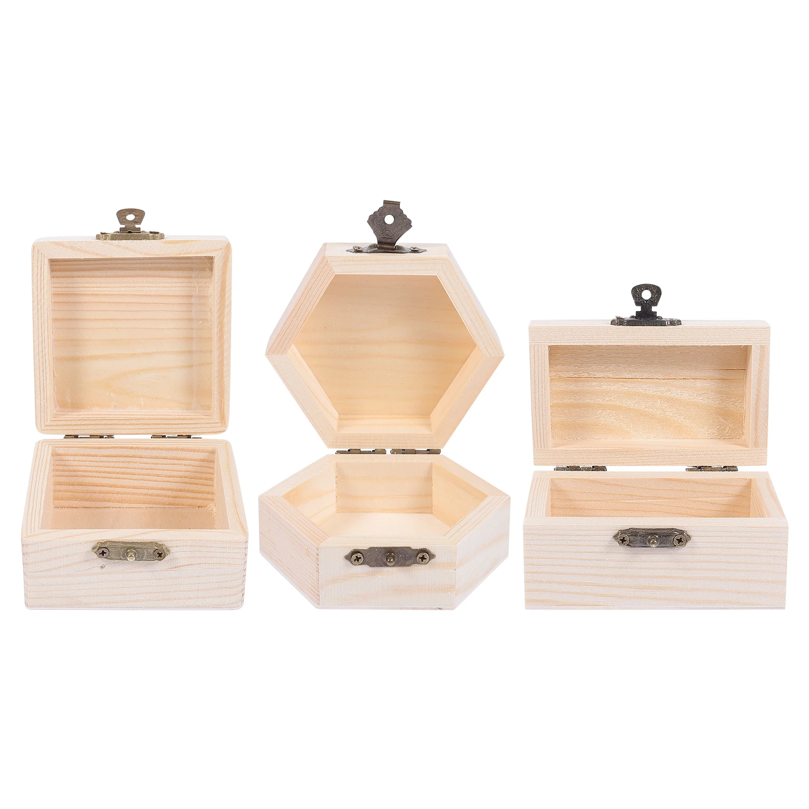 

3Pcs Wooden Jewelry Box Accessories DIY Supplies Handmade Storage Case Unfinished Wood Painted Earring Organizer