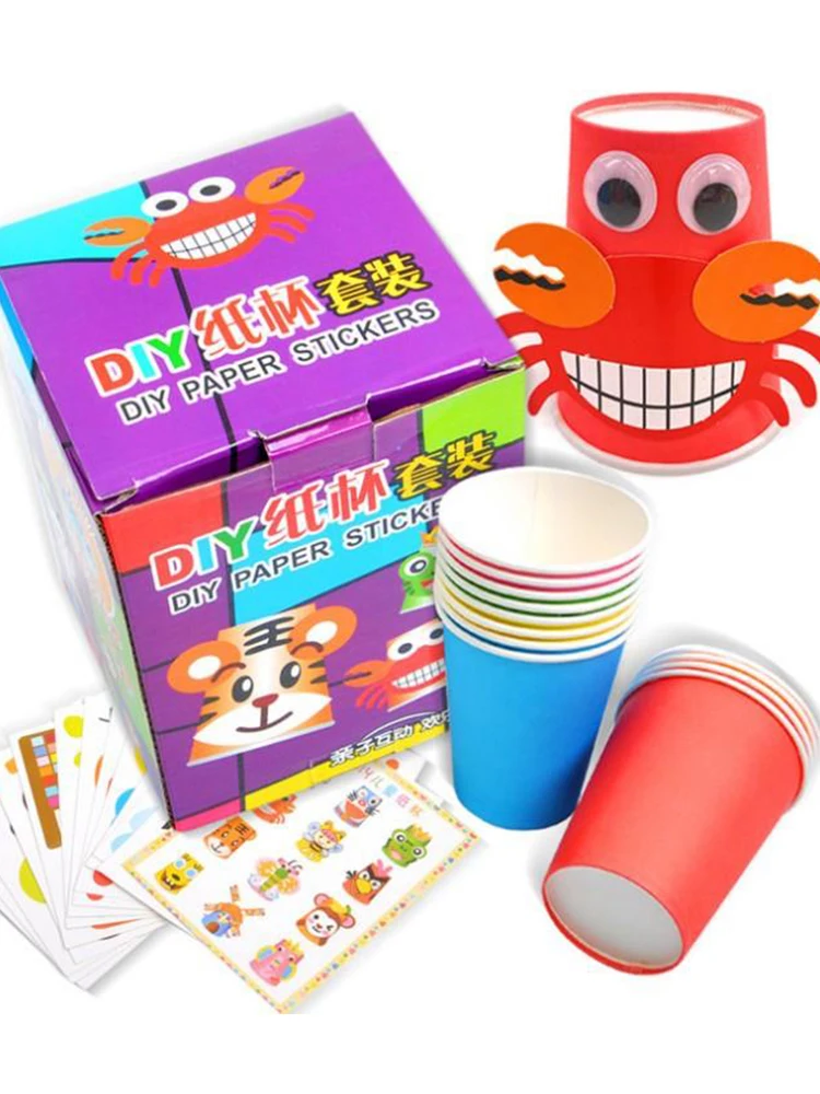 12szt Dzieci 3D DIY ręcznie robione papierowe kubki Zestaw naklejek Cały zestaw Dzieci Przedszkole Szkoła Sztuka Rzemiosło Zabawki edukacyjne GYH — zdjęcie 2