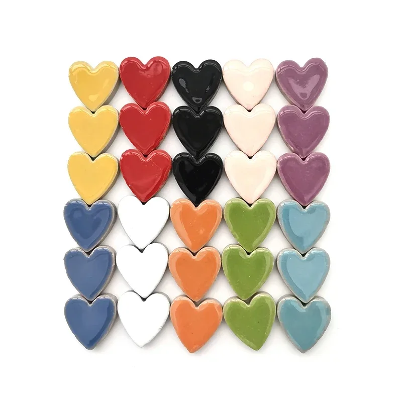 30pcs(3pcs*10colors) Porcelain Heart Shape Mosaic Tile 120g DIY Craft Mosaic Making Ceramic Tiles 2.2*2.3*0.5cm