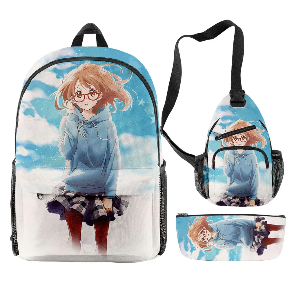 

Trendy Youthful Funny Beyond the Boundary 3pcs/Set Backpack 3D Print Bookbag Laptop Daypack Backpacks Chest Bags Pencil Case