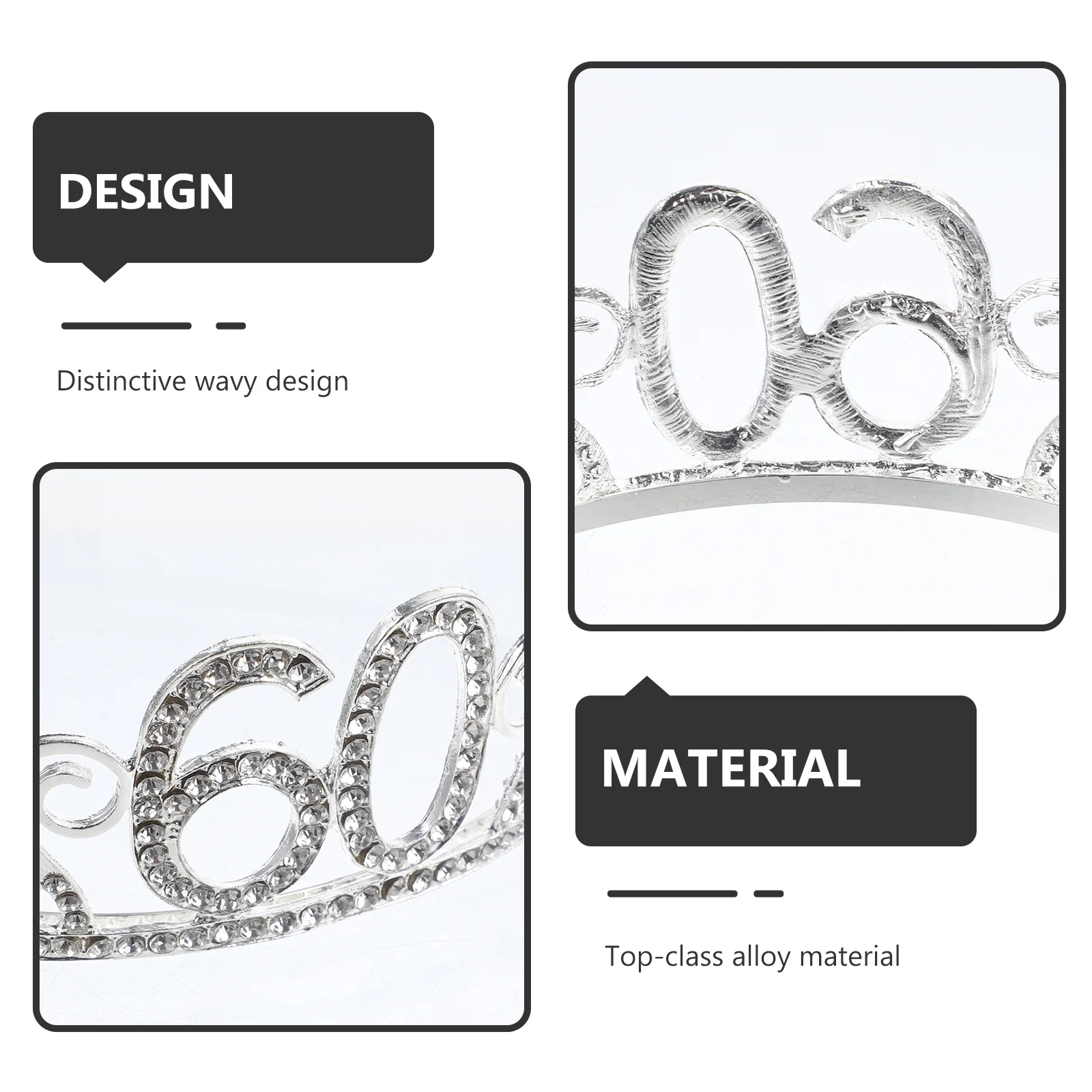 

Birthday Tiara Number 60 Alloy Crown Hair Comb Party Headband Elegant 60th Birthday Accessory Crown