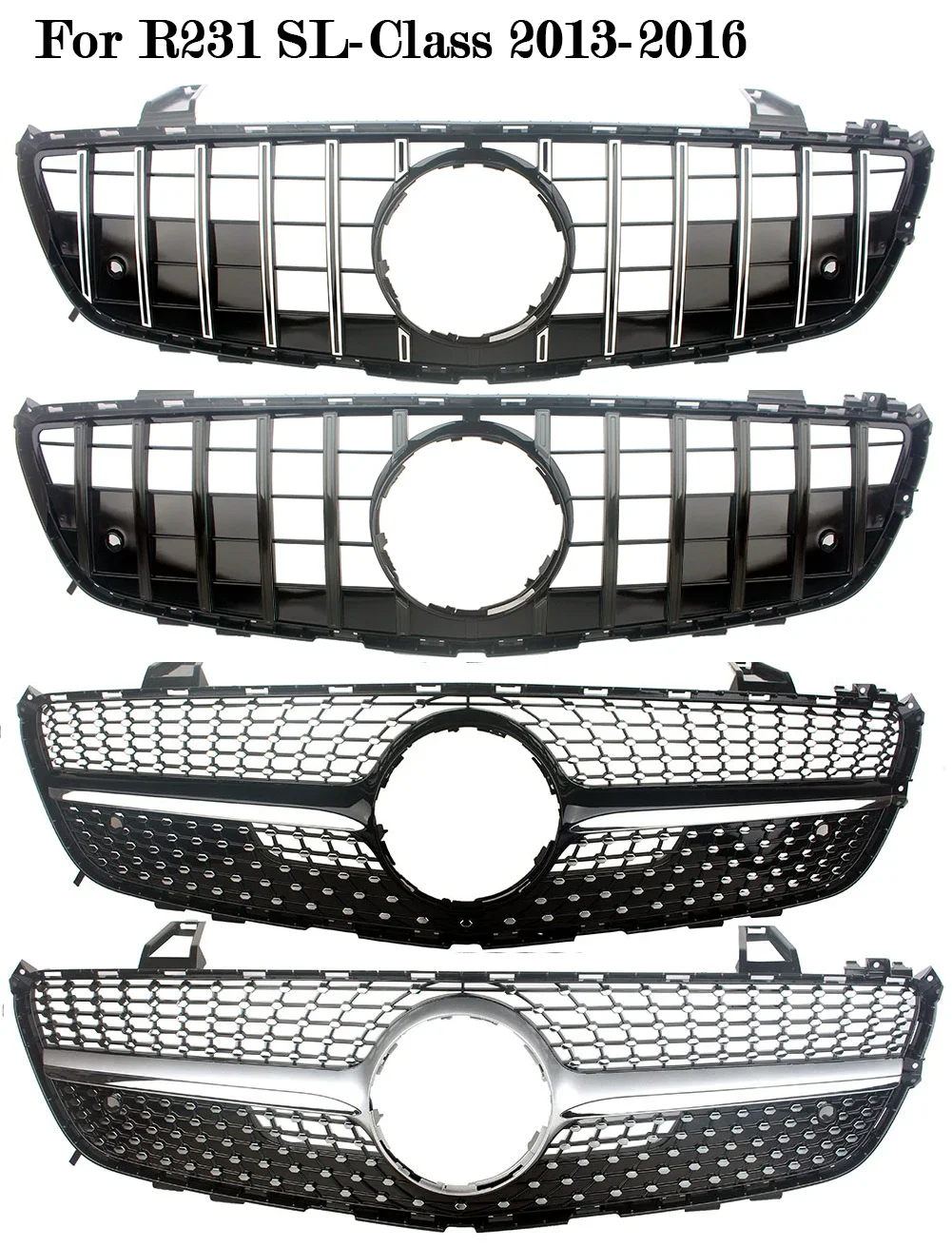 Front Bumper Racing Grill Billet Grille Cover For Mercedes-Benz R231 SL Class 2013-2021