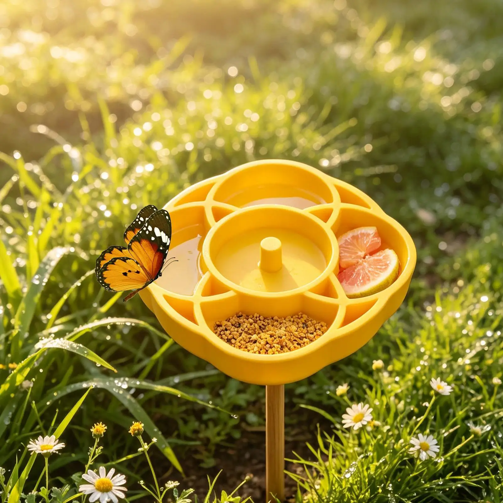 Creative Bee Water Feeder Butterfly Feeder Garden Ground Plug Portable Outdoor Bee Drinking Device Yard Lawn Landscape Decor