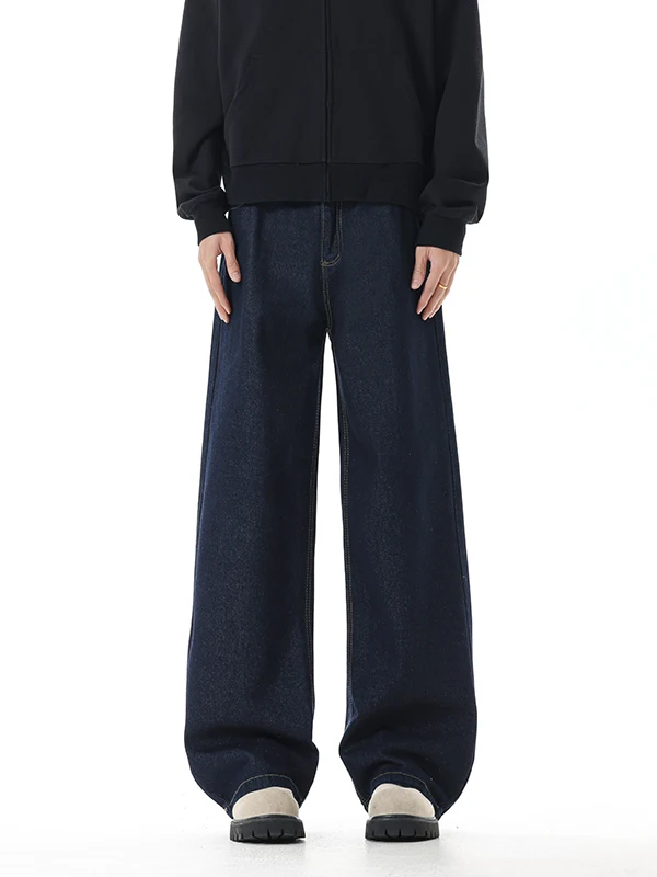 

Vintage Loose Straight Leg Men's Jeans Autumn Winter Wide Leg Denim Pants American Retro Casual Trousers Youth Fashion