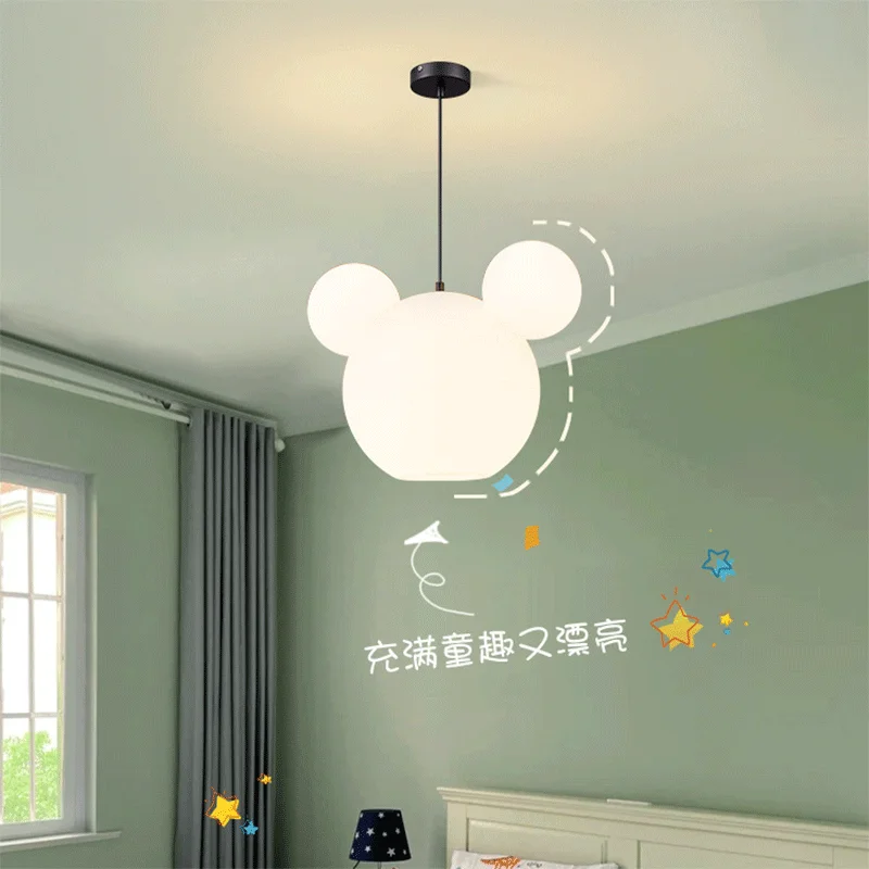 Nordic Light Luxury Modern Minimalist Mickey Cartoon Room Home Decoration Chandelier Children\'s Room Girl Boy Bedroom Lamp