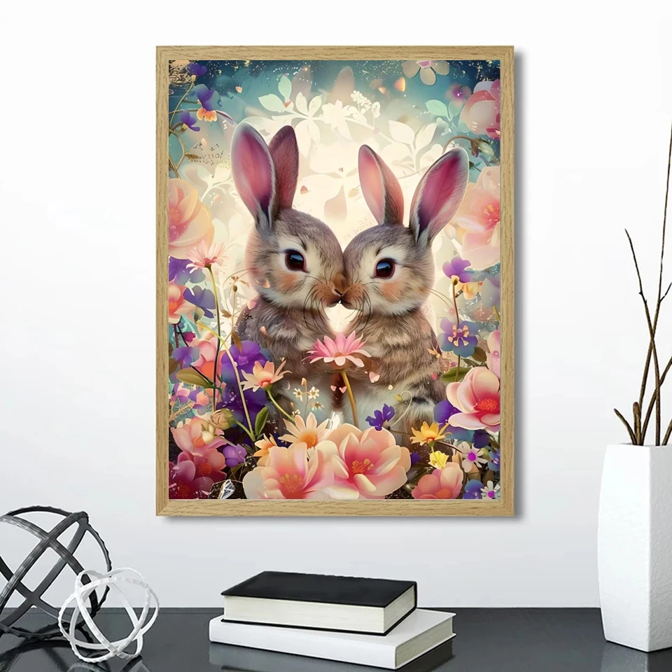 Diamond Painting Love Kissing Rabbit Diamond Embroidery Cartoon DIY Rhinestone Cross Stitch New Year Christmas Gift Home Decor