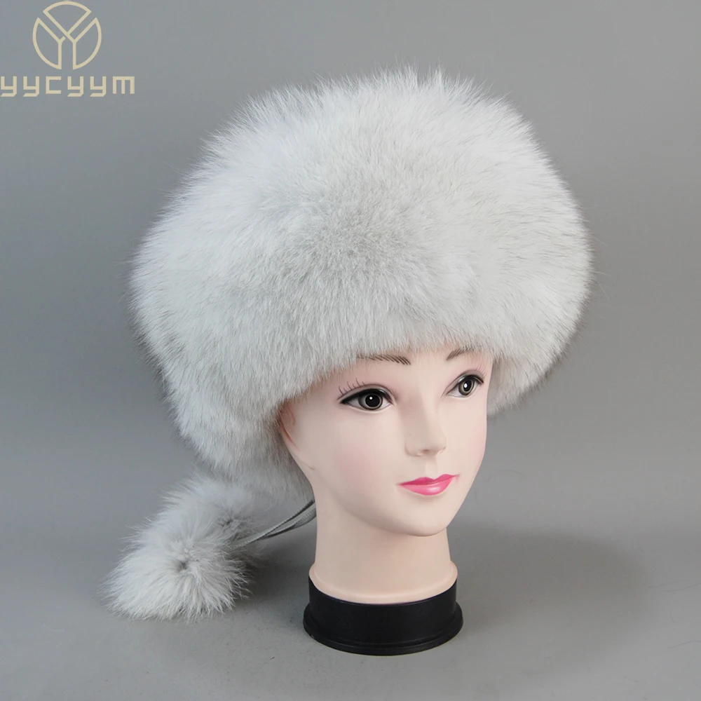 2024 Hot Sale 100% natural Fox Fur Hats Women Cap Thick Fur Caps Winter Warm Hat Female Fashion For Women Cap With Earmuffs Hat