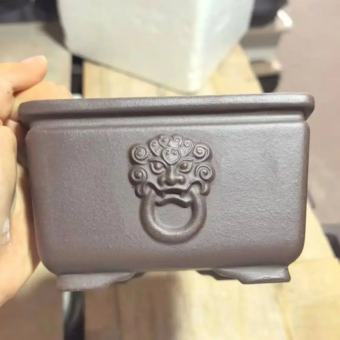 

Yixing Zisha Unglzed square shape Bonsai Pot