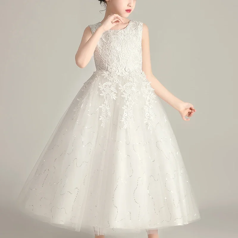 Kids Dresses For Girls Frock Flower Beading Gown Birthday Wedding Party Princess Evening Summer Children's Long Dress 8991