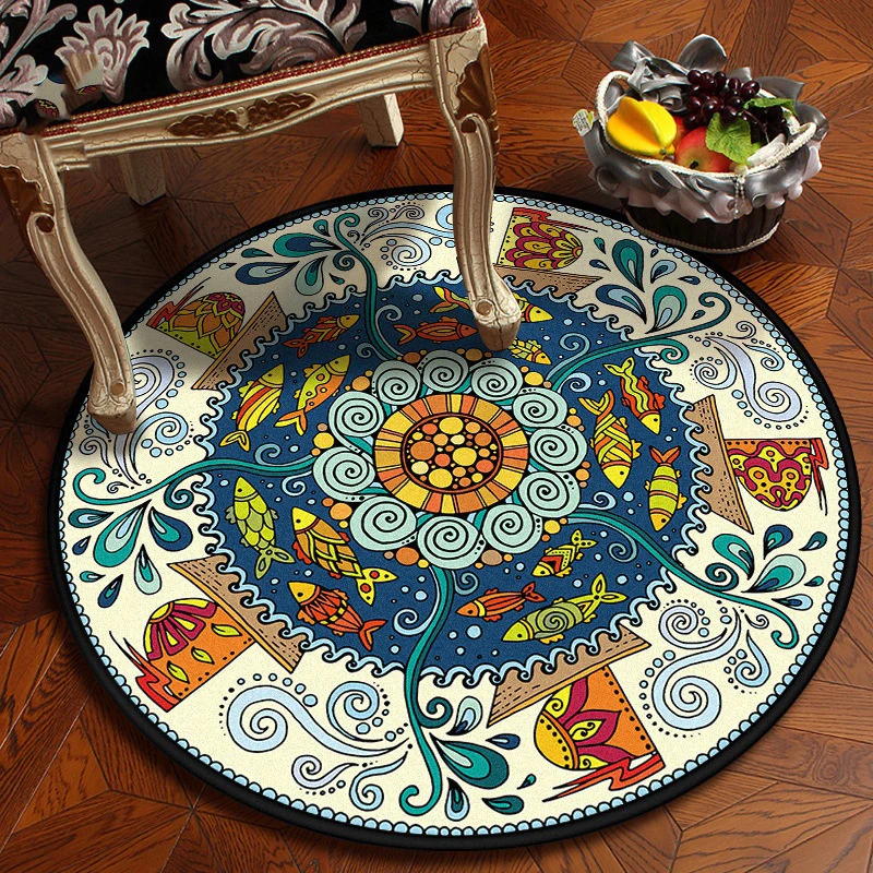 Round Carpet Ethnic Mandala Living Room  Floor Mat Chair Sofa Children   Decorative  Mode