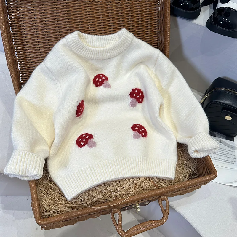 Girl Sweater Cartoon Mushroom Jacquard Autumn and Winter Round Neck Korean Girl Sweater