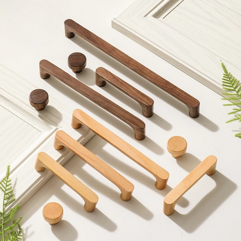Nordic Wood Furniture T-bar Handles Walnut Wood Wardrobe Door Handles Cabinet Pulls Decoration Room Furniture Hardware