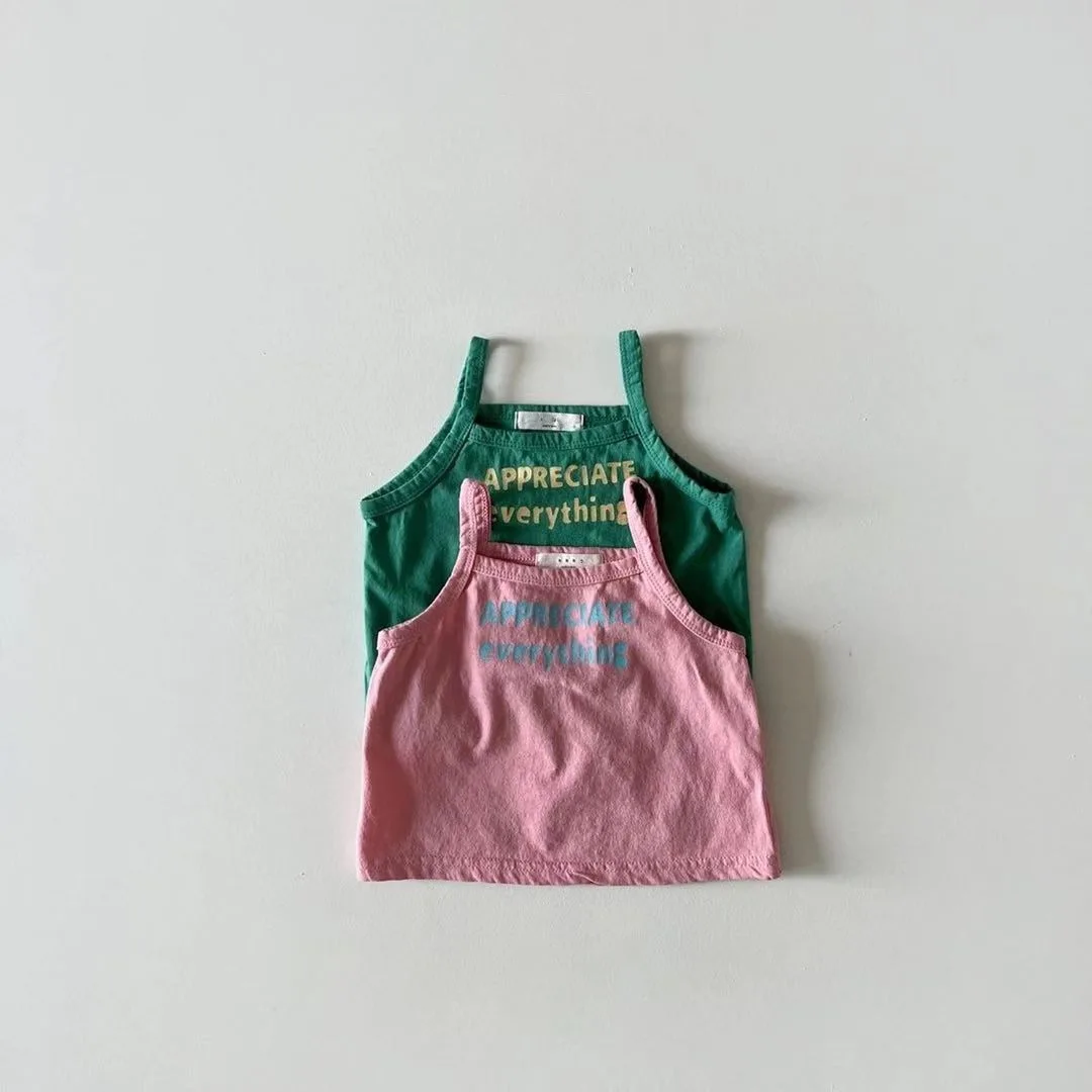 2024 Nieuwe Baby Zomer Mouwloze T-Shirts Baby Meisje Mode Brief Print Sling Vest Peuter Jongen Katoenen T Shirt Kids Tee Tops