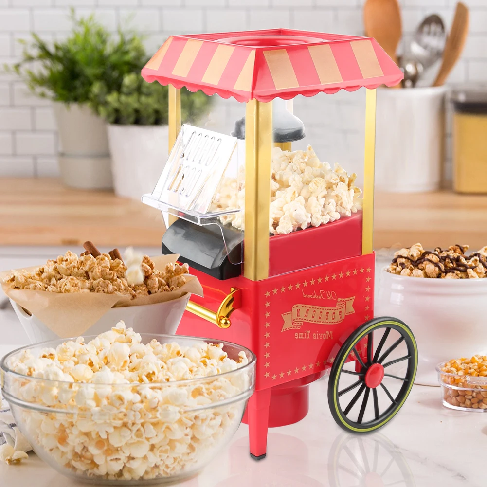 Macchina per Popcorn Retrò Aggiornata, 1200W, ad Aria Calda per Uso Domestico, Funzionamento con Un Solo Pulsante e Facile da Pulire
