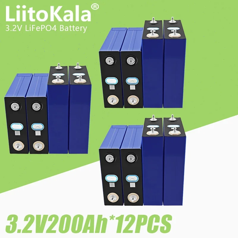 

12pcs LiitoKala 3.2V 200AH Rechargeable Lifepo4 Battery New Lithium Iron Phosphate Solar Cell For 12V 24V 48V Boat Golf Cart