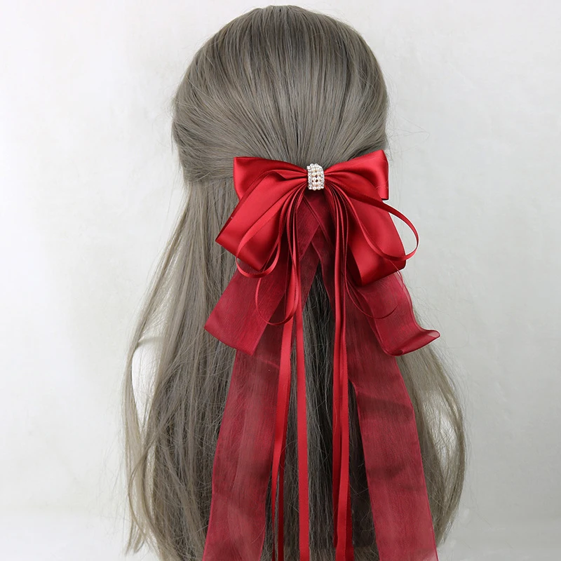 Lolita fita arco bandana com grampos de cabelo argola de cetim renda babados borlas faixas de cabelo doce meninas acessórios para o cabelo cosplay