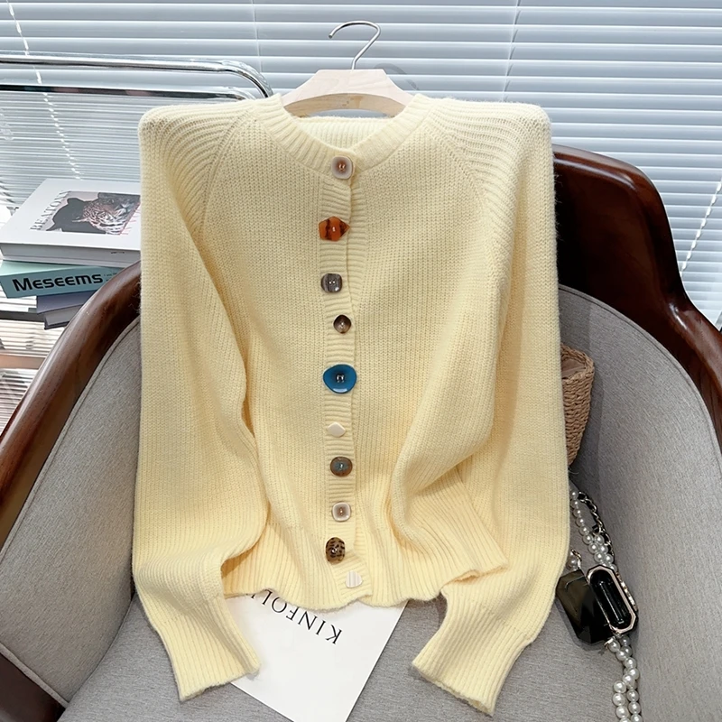 

Лидер продаж, красочный свитер на пуговицах, женское пальто на осень и зиму, новый дизайн, свободный тонкий короткий топ