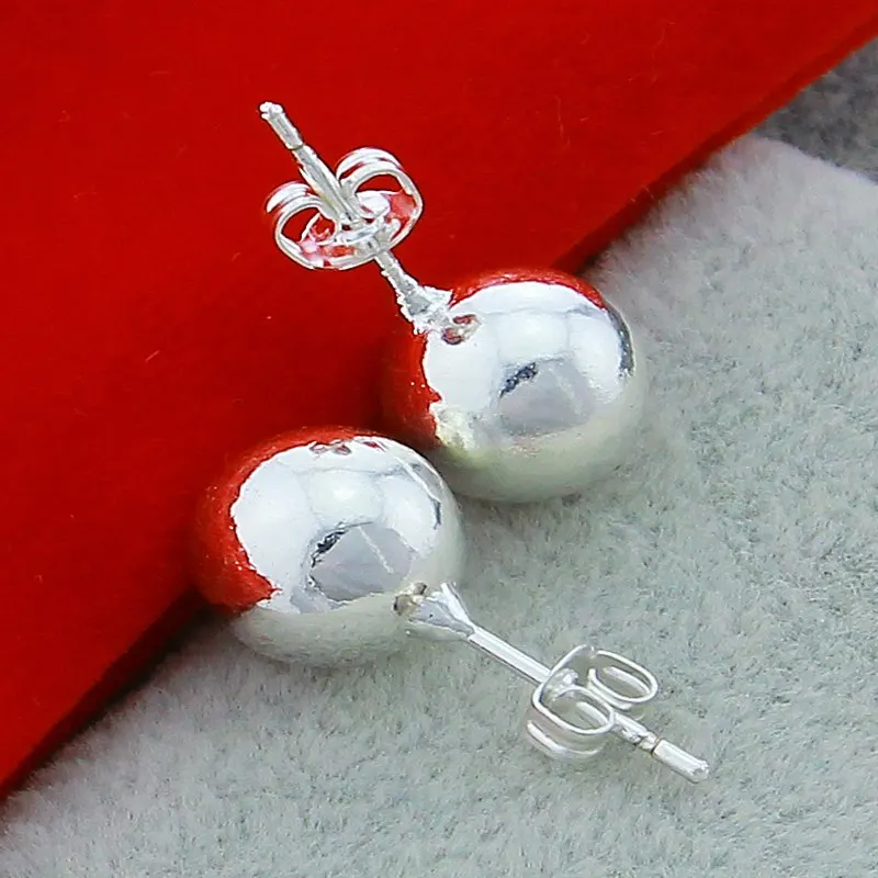 

925 Sterling Silver 8/10mm Round Smooth Bead Ball Stud Earrings For Women Wedding Engagement Party Jewelry