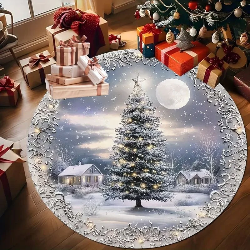Burgundy Snow Ball Christmas Round Carpet Deep Red Base White Snowflake Bauble Falling Snow Print Warm Winter Scene Xmas Home