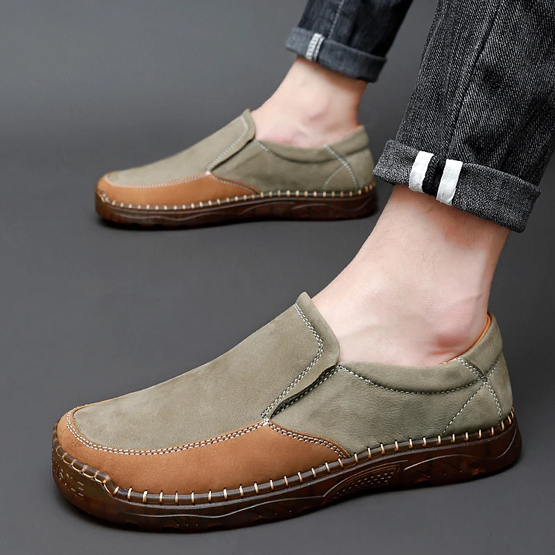 Big Size 47 Loafers Split Leather Slip On Casual Men Shoes Brand Lofer Man Mocasines Hombre Breathable Flats Summer Men Footwear