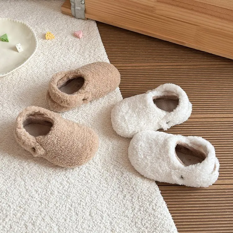 

Children Cotton Slippers Short Plush Warm Casual Flats Shoes Girl Trend Walking Cozy Home Winter Snow Botas De Mujer