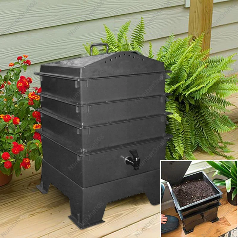 Earthworm Compost Box, Earthworm Tower Food Waste Homemade Earthworm Fertilizer, Worm Breeding Box Compost Box Worm Compost