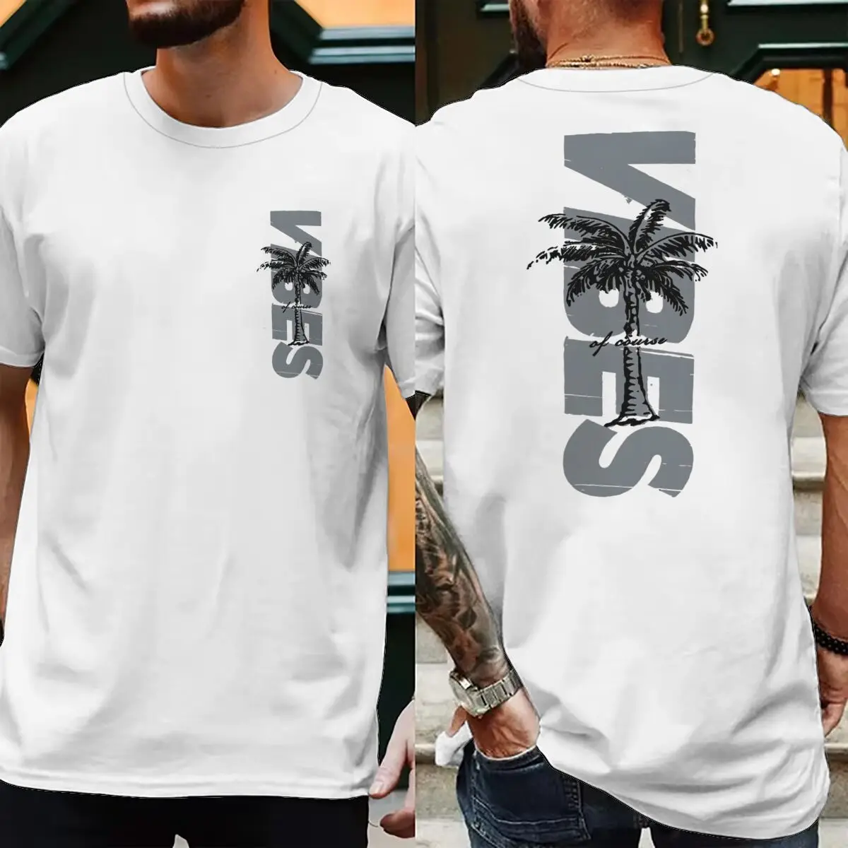 

Men's Women's Clothing Retro Palm Tree Print Tees Tops Ocean Vibes Street Style Summer Clothes Vacation Casual Short Sleeve Tee