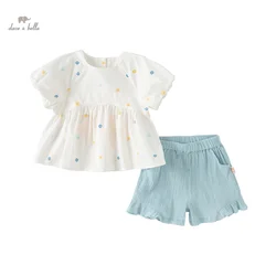 Dave Bella 2024 New Summer Children'S Girls Baby Two-Piece Girls Flower Thin Top Shorts Set Sweet Lovely Casual DB2240513