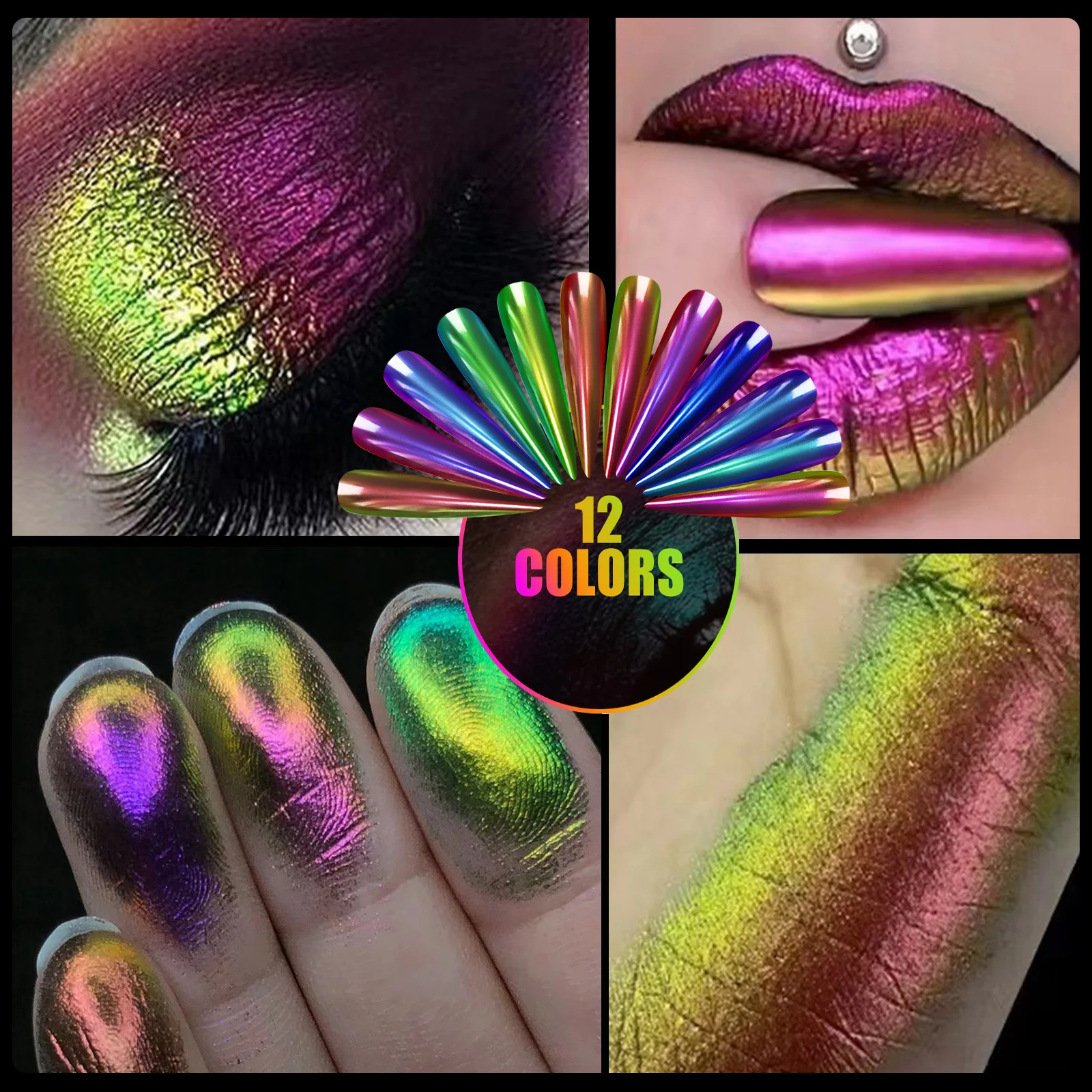 12 Color Magic Mirror Powder Optical Chameleon Nail Glitter Powder High Gloss Holographic Nail Art Pigments DIY Manicure Dust