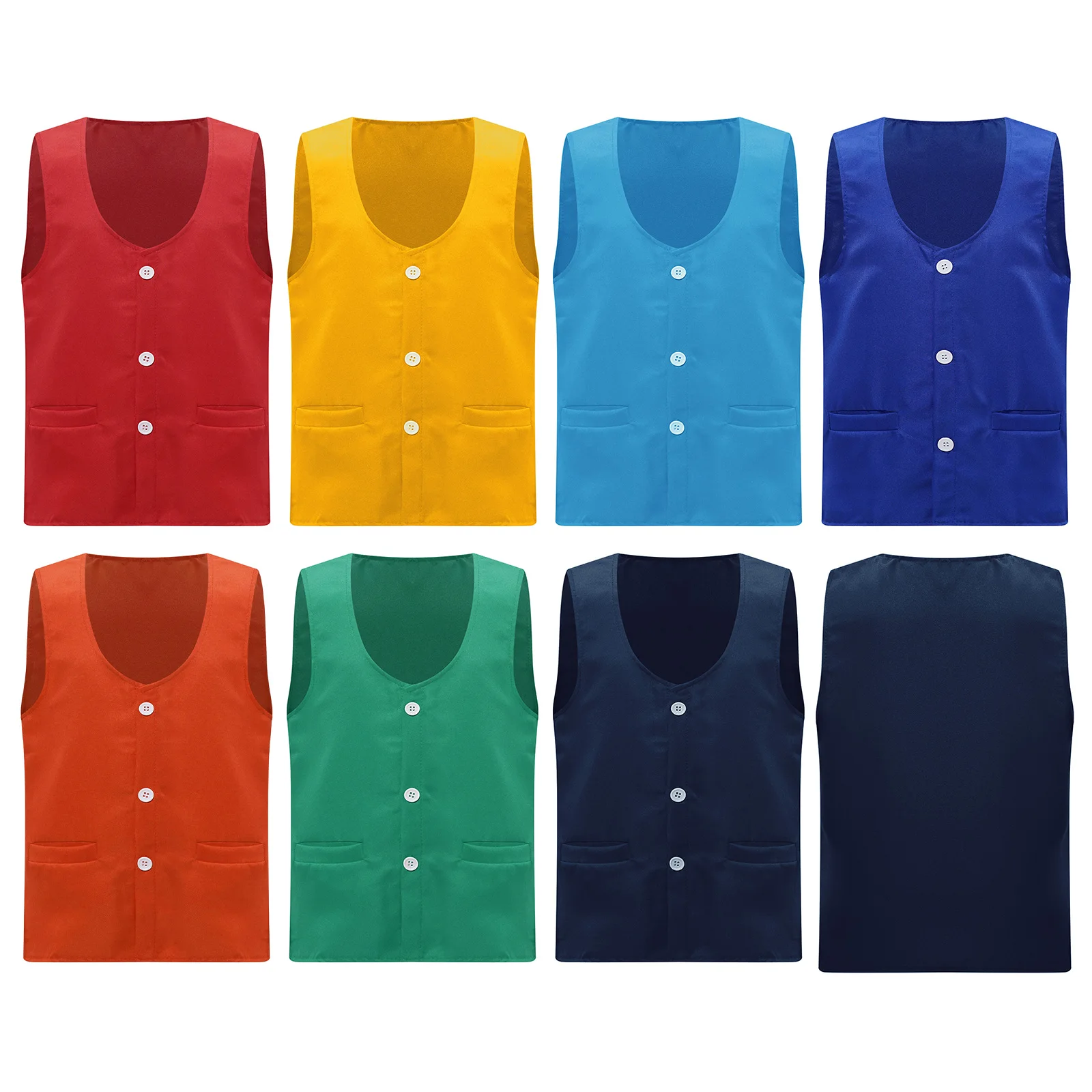 Unisex Kids Boys Girls Volunteer Activities Vest Solid Color V Neck Sleeveless Button Down Waistcoat with Pockets 5