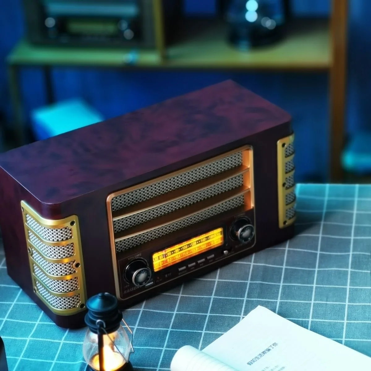 Radio desktop besar nostalgia antik, gelombang medium FM, gelombang pendek, dengan cahaya, kartu plug-in Bluetooth semua mesin satu, woode