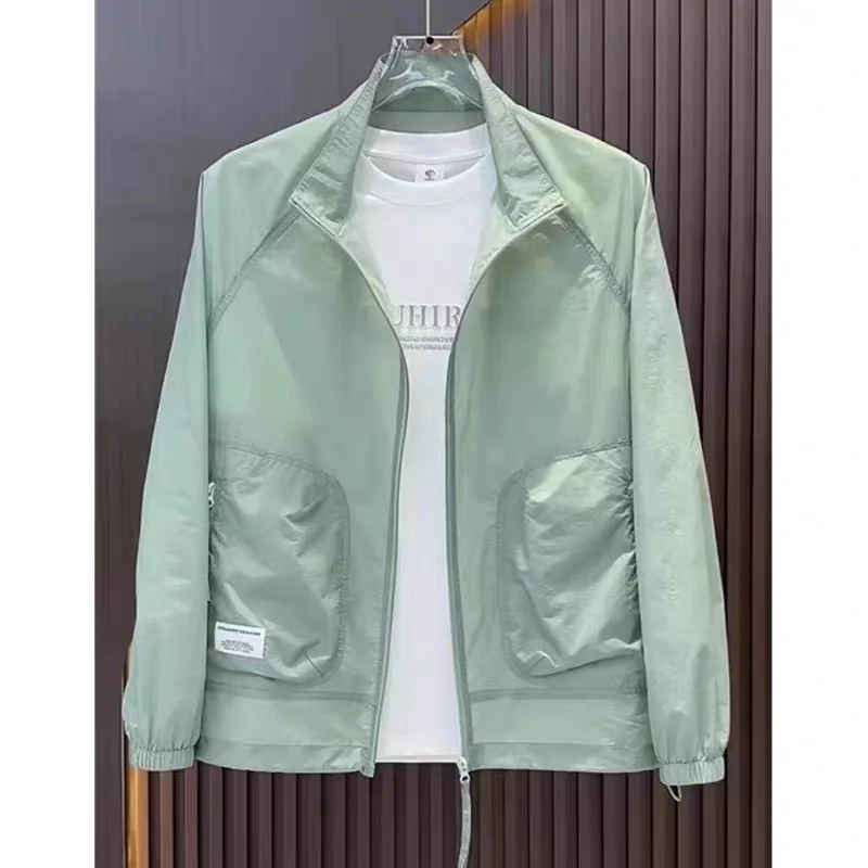 

Lightweight Summer Men's Casual Faionable Stand Collar Sun Protection Jaet Breathable Outerwear Polyester Long Sve Zipper