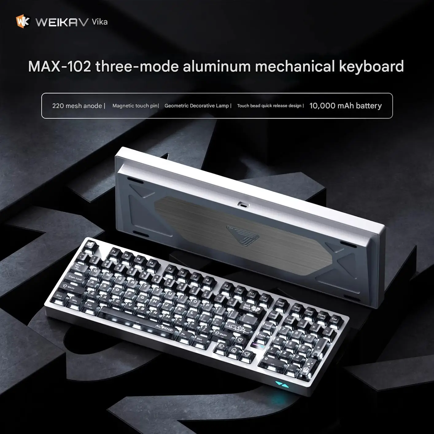 Weikav MAX-102 سبائك الألومنيوم لوحة المفاتيح الميكانيكية RGB QMK/VIA سماعة لاسلكية تعمل بالبلوتوث MAX102 ثلاثي الوضع الساخن مبادلة ألعاب الكمبيوتر الملحقات
