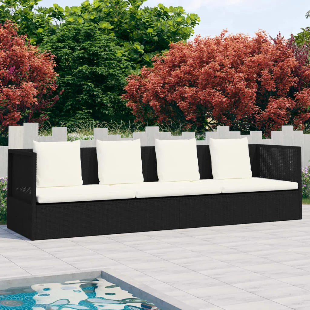 

Patio Bed with Cushion & Pillows Poly Rattan Black 78.7" x 23.6" x 22.8" Lounger Chair Outdoor Furniture