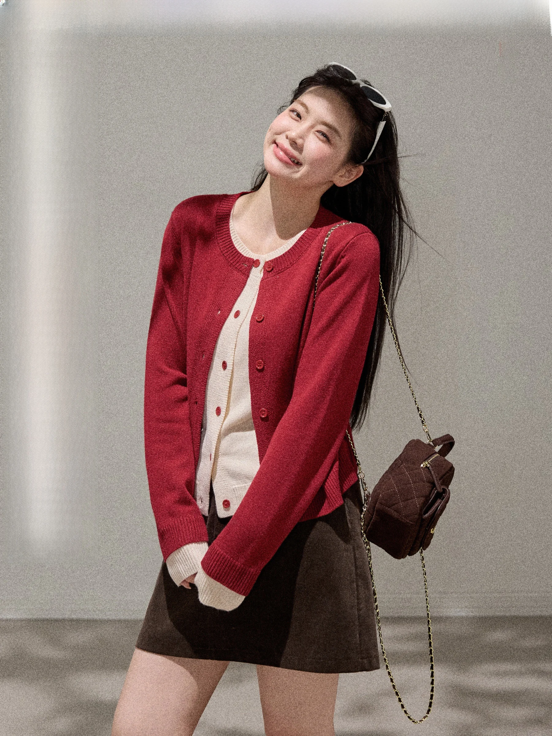 

Jiu Workop "Sweet Resonance" plus Size Knitted Top Color Blo Lazy Sle Faux Two-Piece Design Polyester Wool Blend Long...