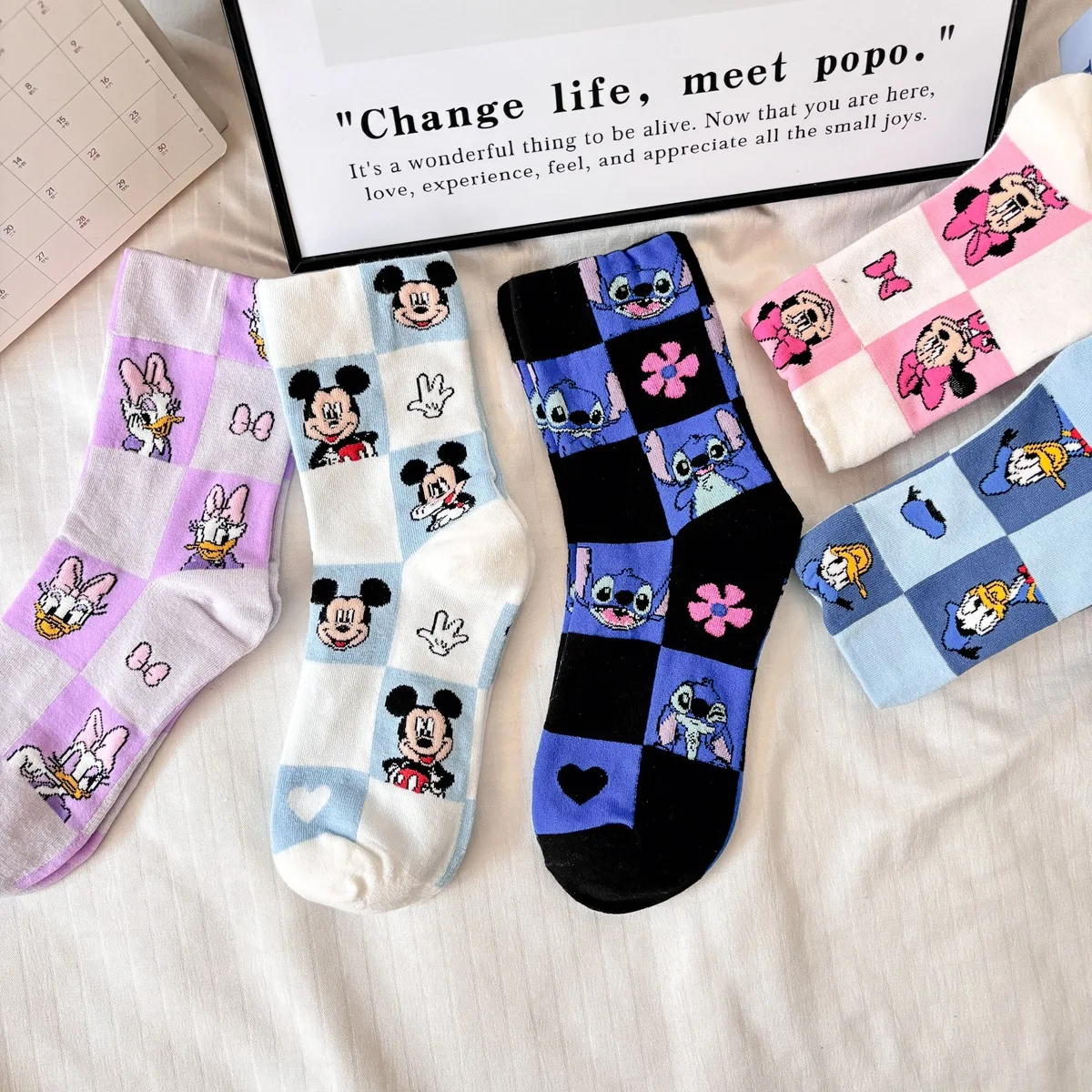 Kawaii Disney Socks Stitchs Mickey Mouse Donald Duck Cartoon Anime In tube Socks Soft Breathable Spring Autumn Sports Socks Gift