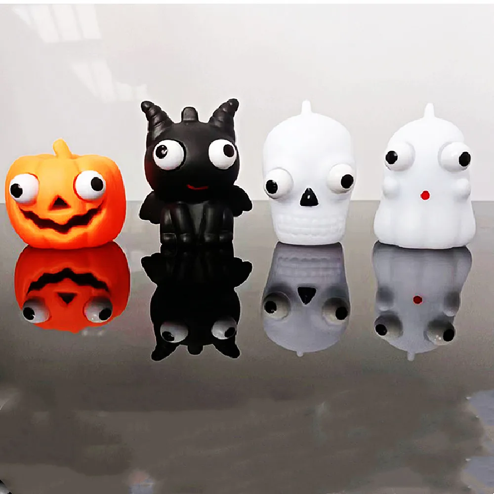 4Pcs Halloween Squeezing Fun, Pumpkin Ghost Skull StaringTo Vent, Decompressing Toy Vinyl